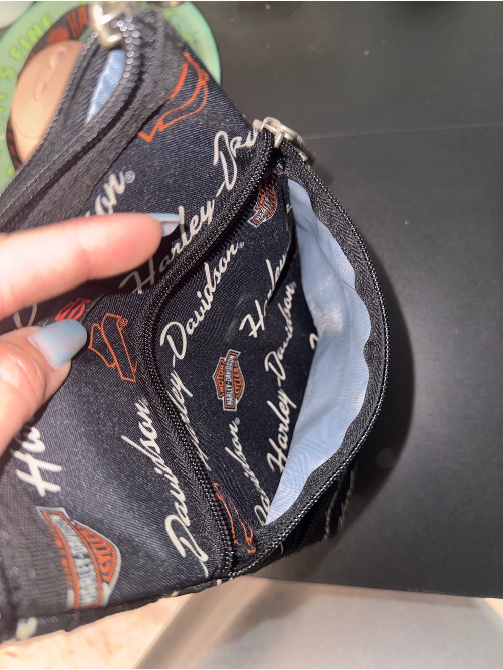 Harley-Davidson Black Crossbody Pouch with Orange Logo Accents - Picture 9 of 10